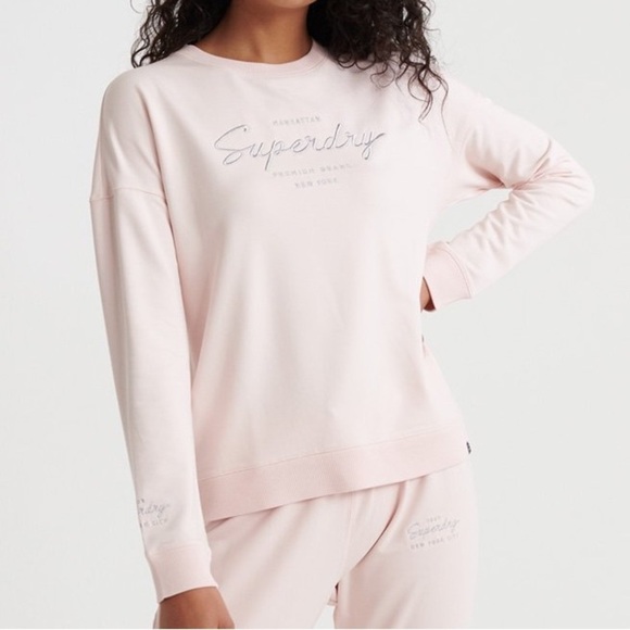 Superdry Women’s Lucy Lounge Embroidered Crewneck Sweatshirt 6 Rose Pink - Picture 2 of 13